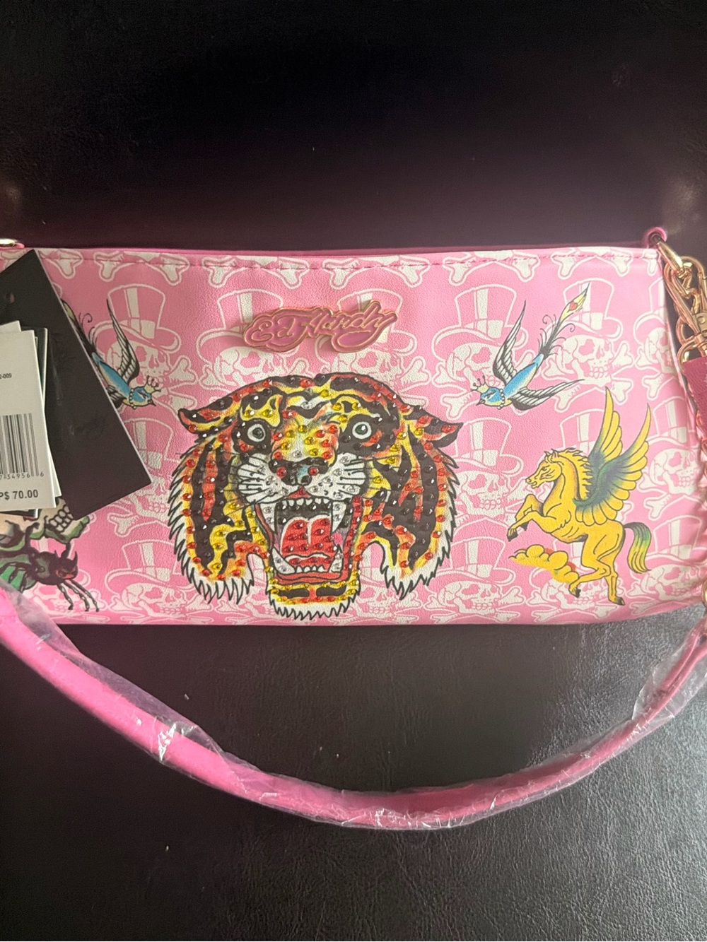 Ed Hardy Pink Tiger Graphic Shoulder Bag